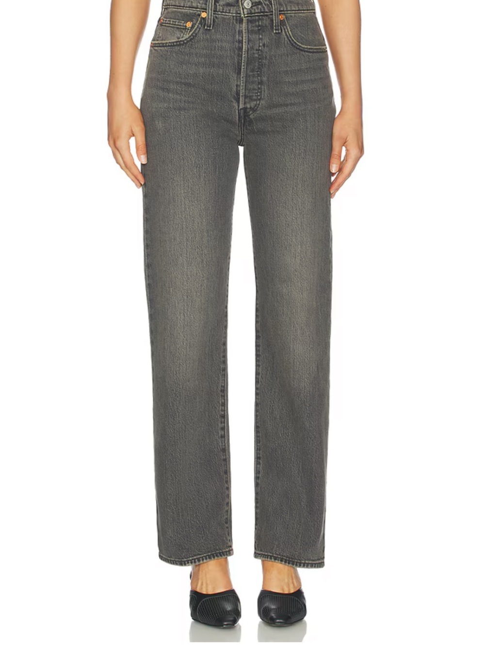 Levi's Wedgie Straight Leg Jeans in Washed Gray Cotton Fly Buttons SZ 27
